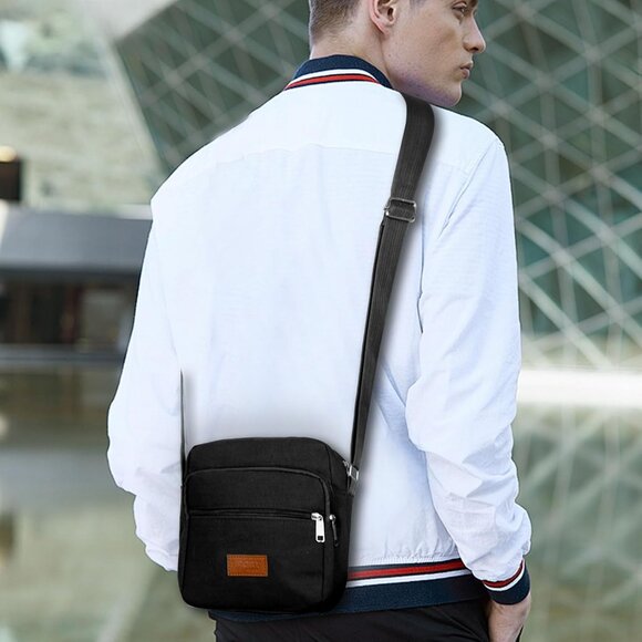 Luxury Canvas Messenger Bag for Men - 3-Zipper Crossbody Satchel, Military Green - Picture 7 of 8